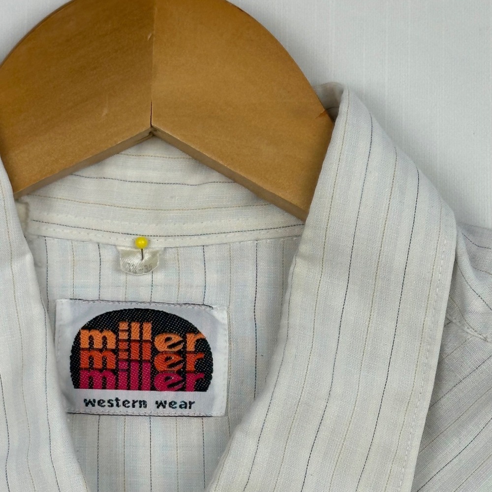 Miller Western Wear Vintage Pearl Snap Shirt White Pinstripe Distressed XL 18-35